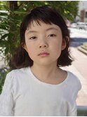 外ハネボブ切りっぱなしロブ前髪あり結べるキッズカット