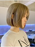 ブリーチなしダブルカラーピンクベージュミディアムボブ20代30代