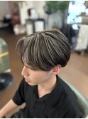 メンズハイライト×センターパート