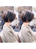絶壁解消×マロンベージュ×40代×前髪長め大人ショートボブ永