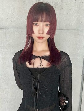 レコ 渋谷(LECO) パッツンウルフ × レッドブラウン