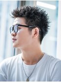 アップバング メンズショート 束感 ツイストピンパーマ 20代