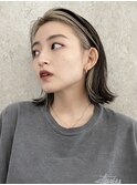 フェイスフレーミングインナーカラーボブ切りっぱなしボブグレー