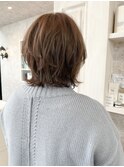 福山市美容室Caary人気 カーキベージュ ミディアムウルフヘア
