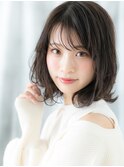 大人可愛いアッシュブラック外ハネボブウルフn小山20代30代40代