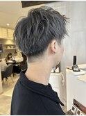 アップバングショート×グレーアッシュ
