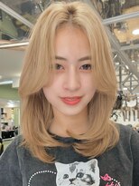 ブリーチホワイトグレージュダブルカラーレイヤー韓国顔周り