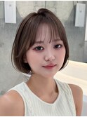 縮毛矯正くびれヘアアプリコットオレンジハイライトカラーボブ