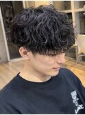 大分ゆるめ波巻きスパイラルパーマメンズカット骨格矯正マッシュ