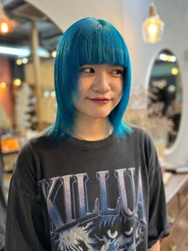 チャプター 問屋町(chapter) ケアブリーチデザインカラーピュアブルーターコイズ韓国ヘア岡山