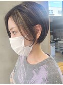 横浜西口オージュア大人丸みショートボブ似合わせ透明感カラー