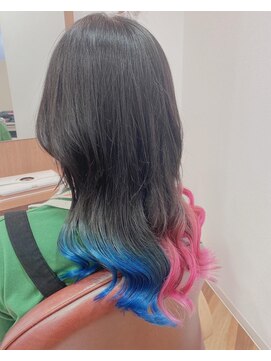 ルシードスタイルビーシャイン(LUCIDO STYLE B SHINE) 豊橋ビーシャイン★裾カラー マリンブルー×ライトピンク