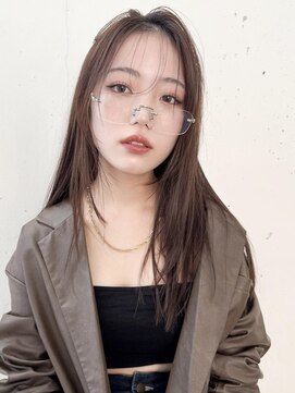 ビーチ(BEACH) 柔らかベージュロングレイヤーかきあげバングストレートヘア