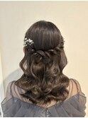 ハーフアップ ツヤ感 参列ヘア お呼ばれヘア パーティーヘア 