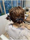 ★結婚式お呼ばれドレスヘア編み込みポニーテールアップスタイル
