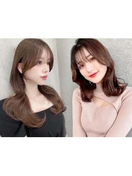 小顔を創る前髪・顔周りのレイヤーカット。ふわっと華やかな韓国くびれヘアで品の良い大人可愛さを。[銀座]