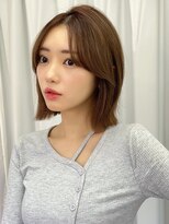 シースルーバング 韓国ボブ くびれ巻き ブラウンカラー