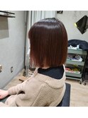切りっぱなしボブ/ぱつっとボブ/暖色系カラー