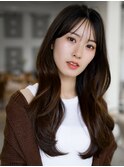 ☆フェミニンロング大人かわいいぱっつん前髪レイヤーカット小顔