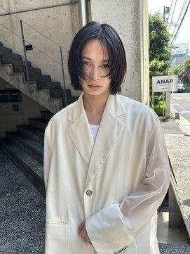 メゾンアクア 表参道(Maison ACQUA) =メンズボブ/ダークアッシュ/ニュアンスパーマ／メンズウルフ