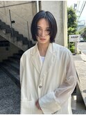 =メンズボブ/ダークアッシュ/ニュアンスパーマ/メンズウルフ