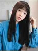 ■黒髪/オン眉/シースルーバング/エアーストレート元町9-2