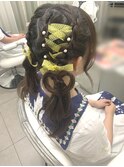 ヘアセット/量産型ヘアメ/リボン編み込みハート型ツインテール