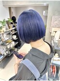丸みボブ/内巻きボブ/緑にならないブルーカラー