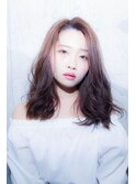 小顔　ダブルバング　ことりベージュ　ゆるウェーブ