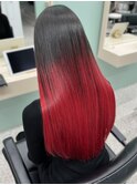 ツートーンカラー　ルーツカラー　レッド　ロング【天神大名】