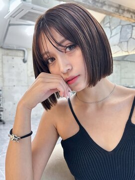 サイン 渋谷(SIGN) 韓国ボブハッシュカットレイヤーカットグレージュブリーチ無し