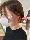 (土橋)イヤリングカラーピンクベージュショートボブダブルカラー