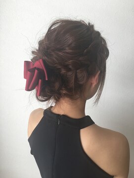 グリーン(green) 編み込みリボンアレンジ