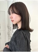 ミディアム　結べるロブ　暗髪　オリーブベージュ　グレージュ