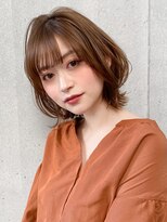 小顔前髪Aラインボブイヤリングカラーかきあげマロンベージュ♪