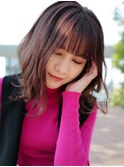 ピンクベージュ×ぱっつん前髪