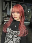 ピンクレッドカラー/暖色カラー/赤髪/姫カット#浜松駅#カラー