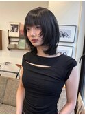 札幌ミディアム　暗髪ザクザクレイヤーハッシュカット