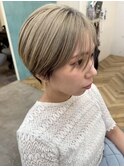 【ひし形ショート】ホワイトブロンド☆ハイライト20代～50代