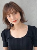 小顔 前髪 レイヤーカット くびれヘア アプリコットオレンジ"