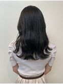 顔周りカットグレージュカラーブルーブラック韓国風前髪甲府