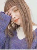 ベージュカラーワイドバングオン眉暖色ベージュ切りっぱなし