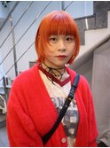 ケアブリーチハイトーンオレンジカラーボブウルフ