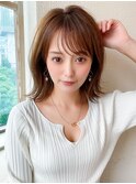 大人かわいい 外ハネボブ ベージュ ラベンダーカラー くびれヘア