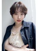 ニュアンスパーマ透明感カラーシースルーバングマッシュショート