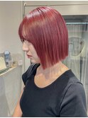 切りっぱなしボブ　レッドカラー　秋カラー　横浜　N