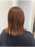 外ハネ×オレンジブラウンベージュ