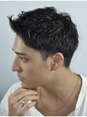 メンズショートビジネスツーブロックセンターパートフェード