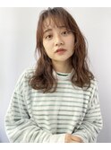 春パーマ×アースカラーの無造作ミディアム/くるくるこなれヘア