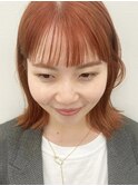京都　河原町　オレンジブラウン　オレンジカラー　オン眉　ボブ